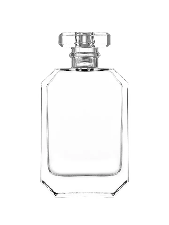 100 ml flat perfume bottle, 15 mm crimp neck