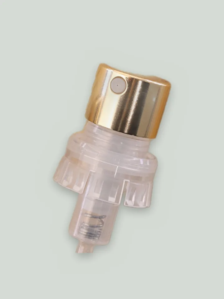 Crimp pump, gold metallised plastic (with collar, continuous mist)