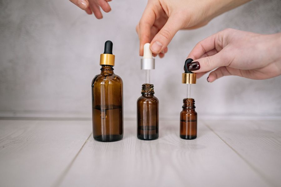 Amber dropper bottles in three sizes